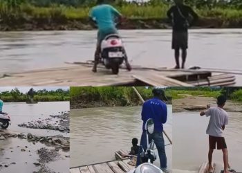 Warga Seram Timur Andalkan Rakit Seberangi Sungai Bobot, Harap Jembatan Segera Dibangun