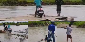 Warga Seram Timur Andalkan Rakit Seberangi Sungai Bobot, Harap Jembatan Segera Dibangun