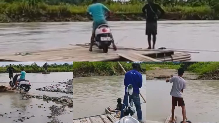 Warga Seram Timur Andalkan Rakit Seberangi Sungai Bobot, Harap Jembatan Segera Dibangun